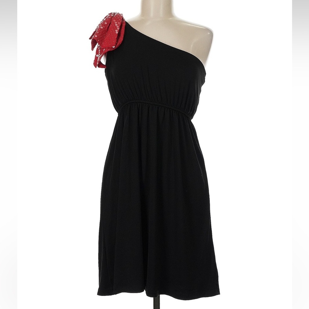 Vintage Y2K Judith March Black and Red One Shoulder Sequin Bow Dress Size Medium